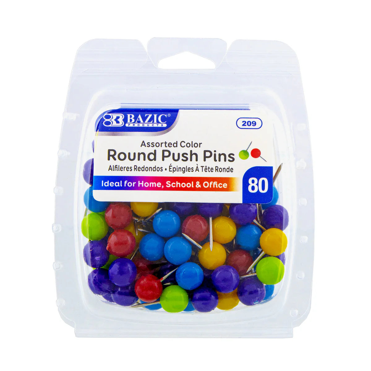 Bazic Assorted Color Round Push Pins