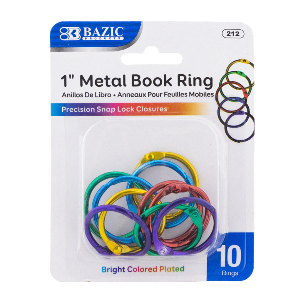 1" Assorted Color Metal Book Rings