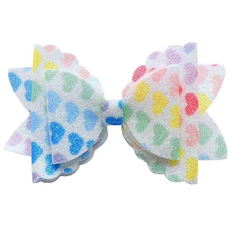 Glitter Bow with Hearts Hair Accessory