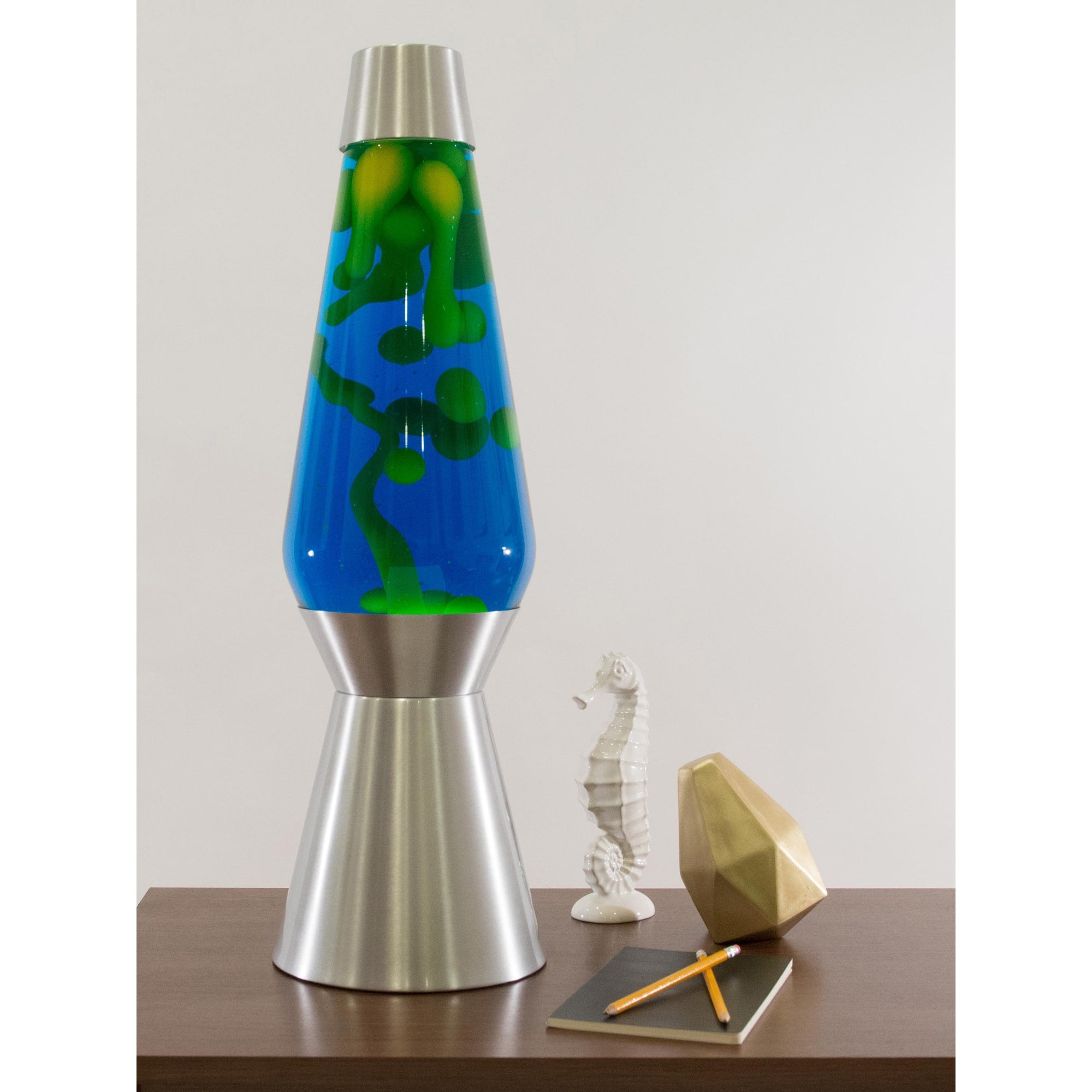 27" Grande Lava Lamp - Yellow & Blue with Silver Base