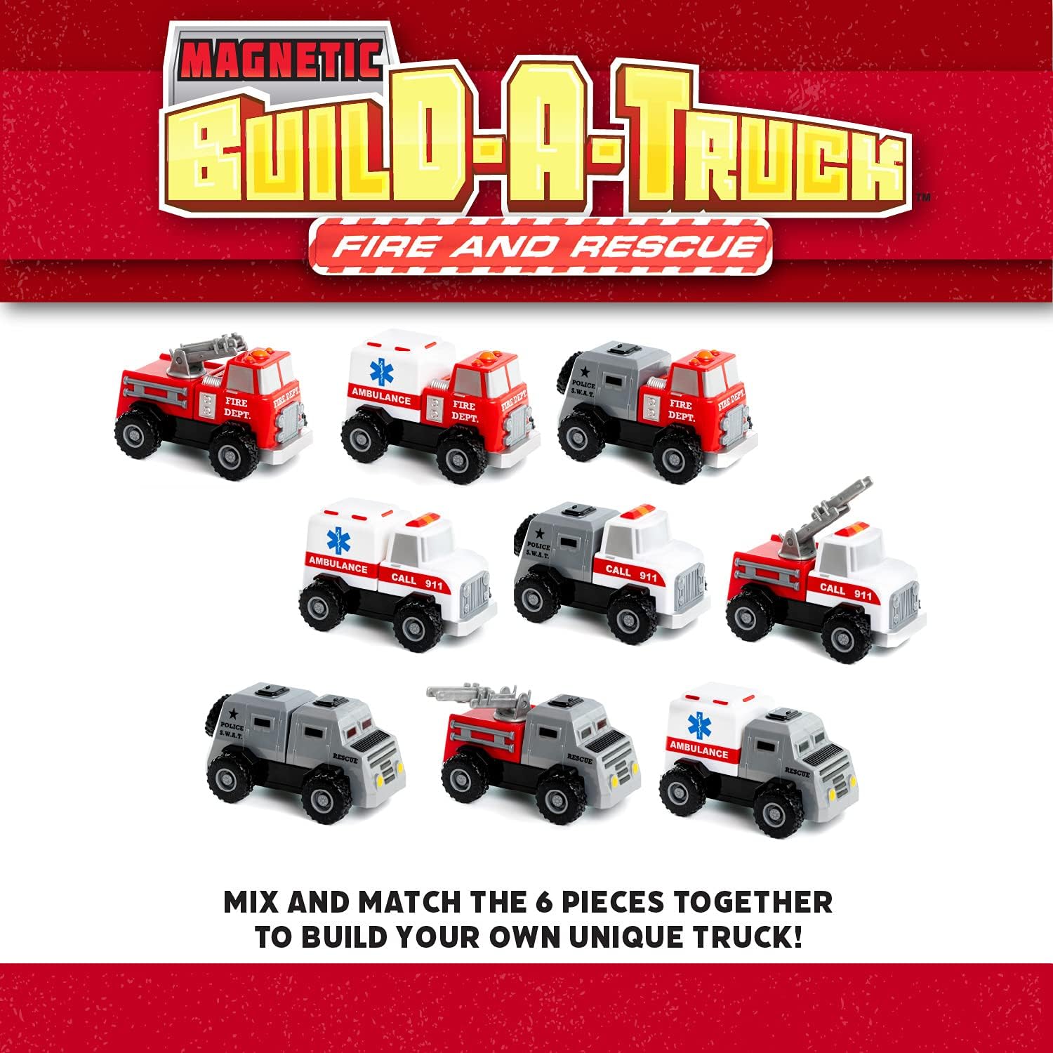 Magnetic Build-A-Truck Fire and Rescue Magnetic Toy Play Set