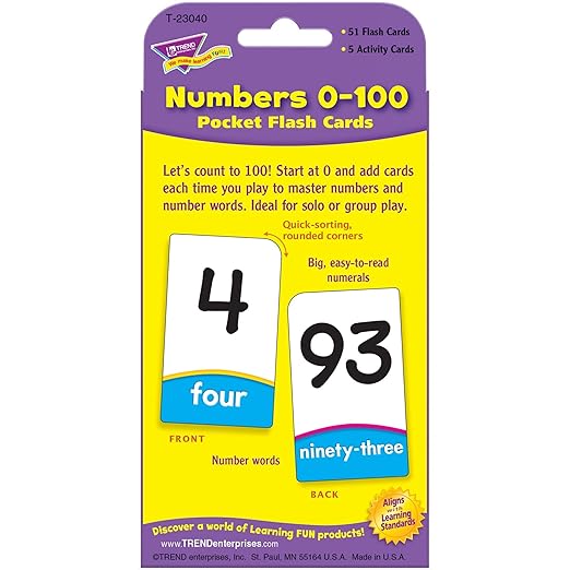 Numbers 0-100 Pocket Flash Cards