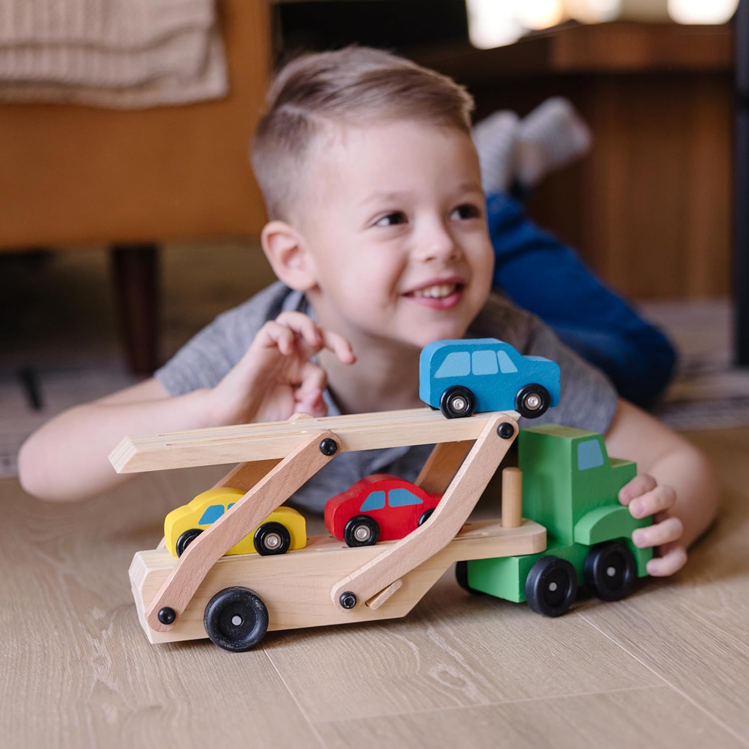 Melissa & Doug Car Carrier Truck & Cars Wooden Toy Set