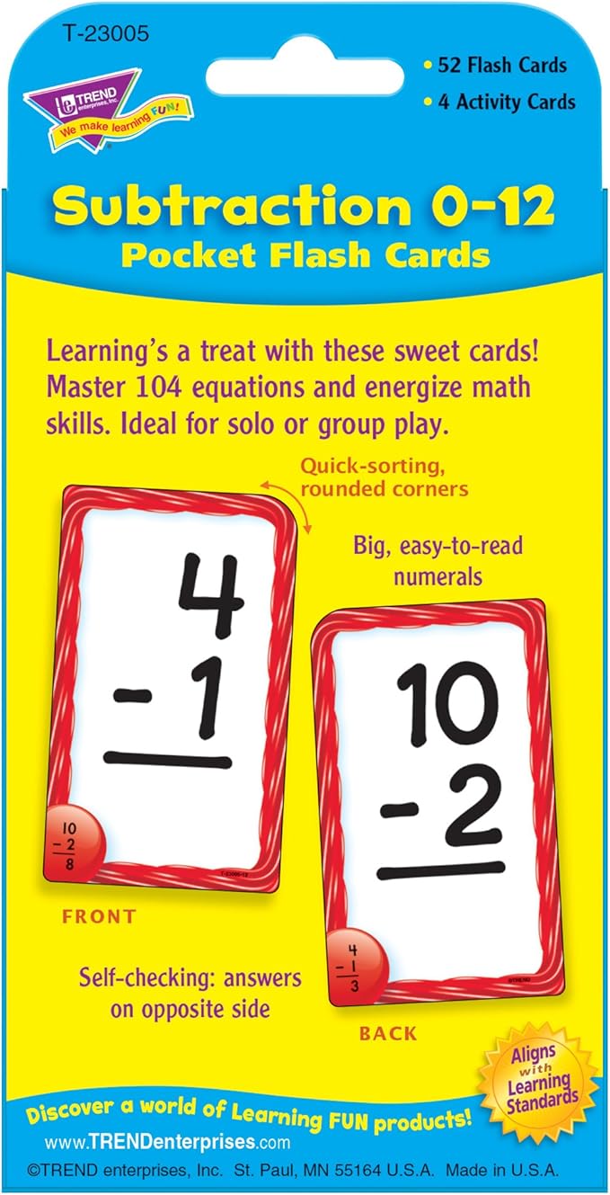 Subtraction 0-12 Pocket Flash Cards