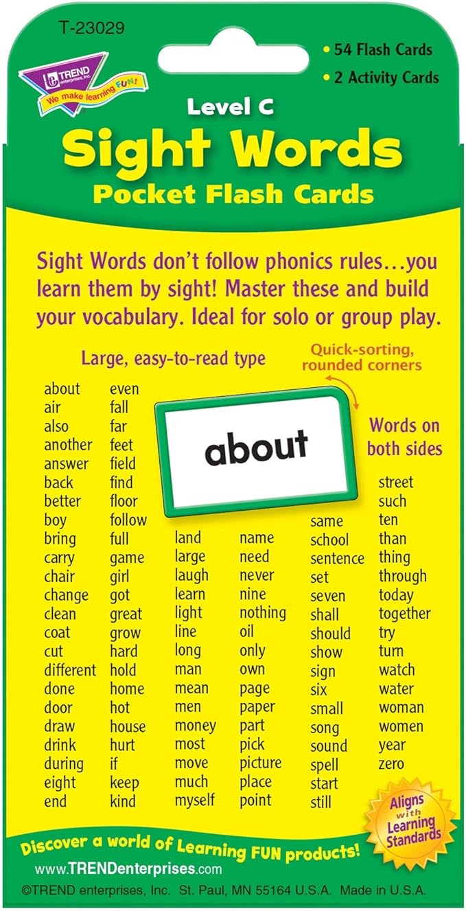 Sight Words Level C Pocket Flash Cards