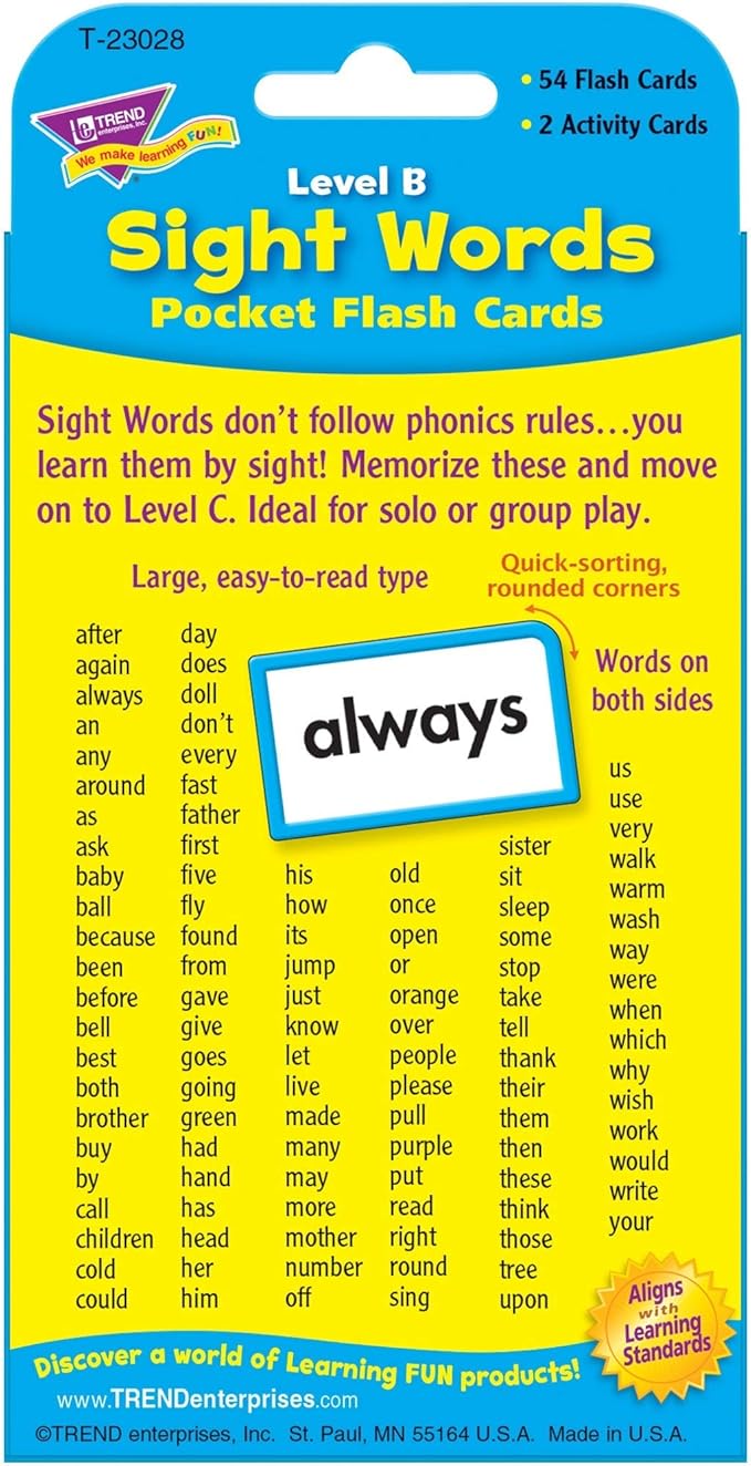 Sight Words Level B Pocket Flash Cards