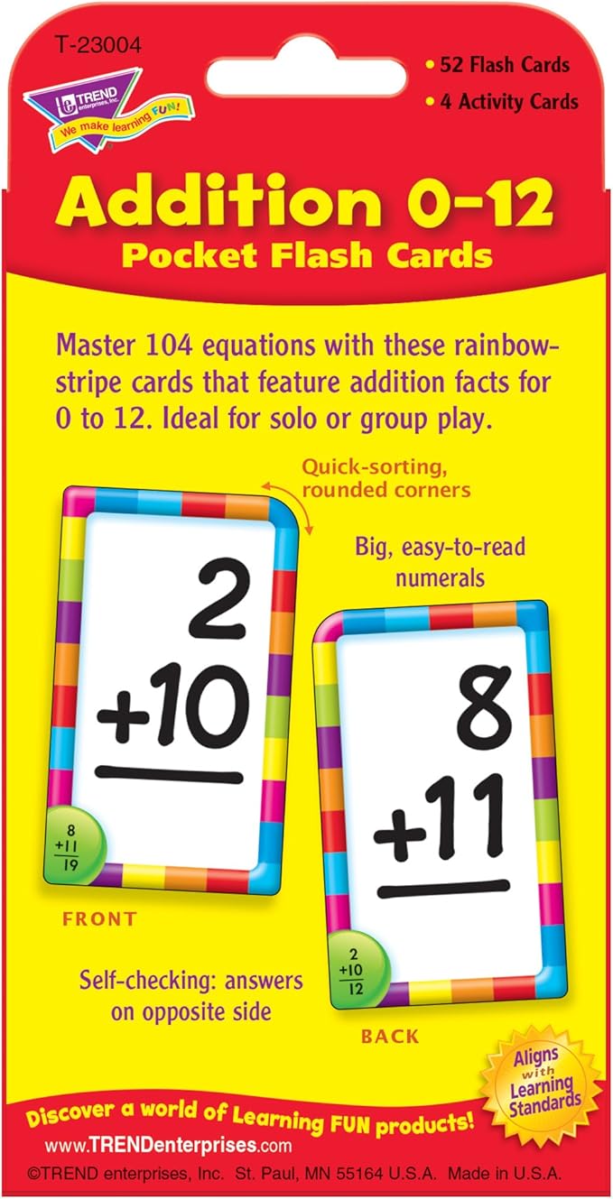 Addition 0-12 Pocket Flash Cards