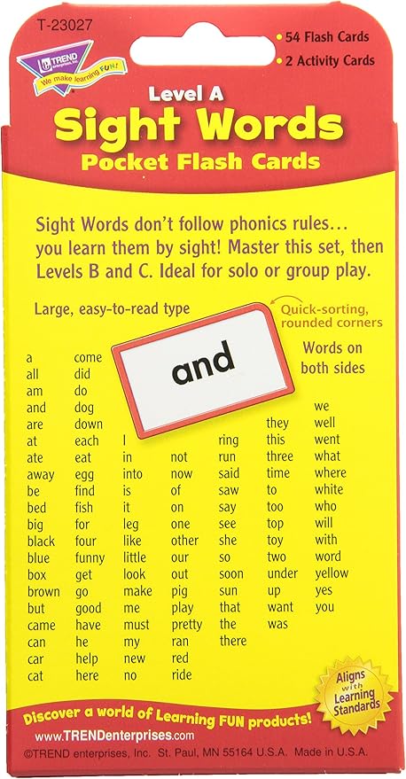 Sight Words Level A Pocket Flash Cards