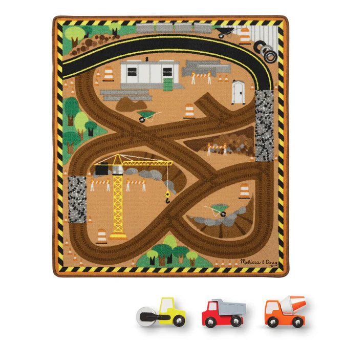 Melissa & Doug Round the Construction Zone Work Site Rug & Vehicle Set