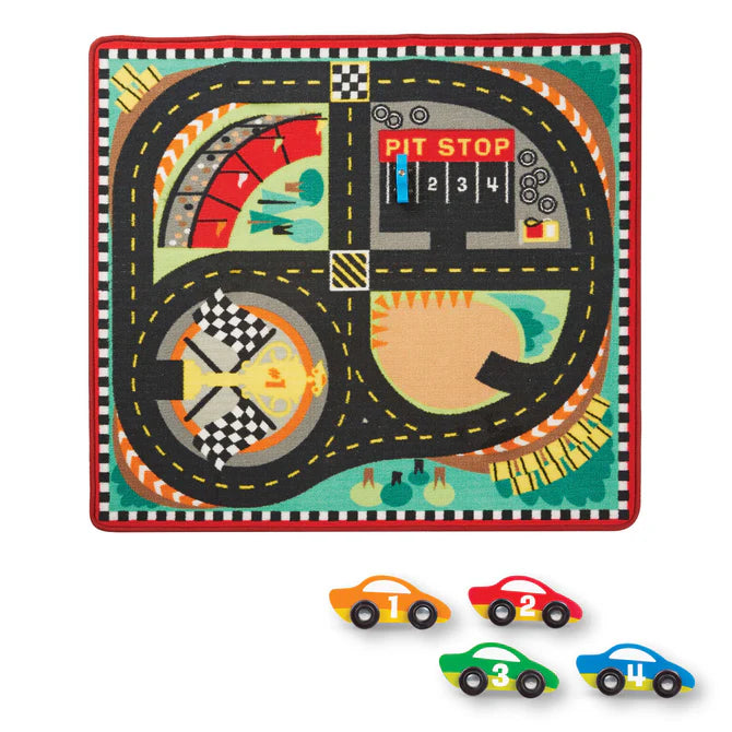 Melissa & Doug Round the Speedway Race Track Rug & Car Set