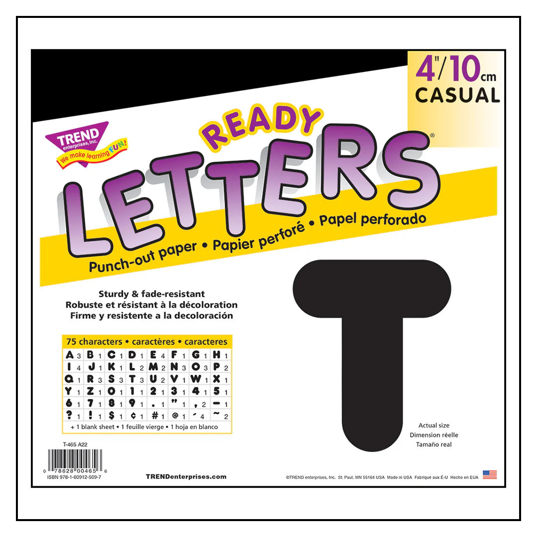 Black 4-Inch Casual Uppercase Ready Letters