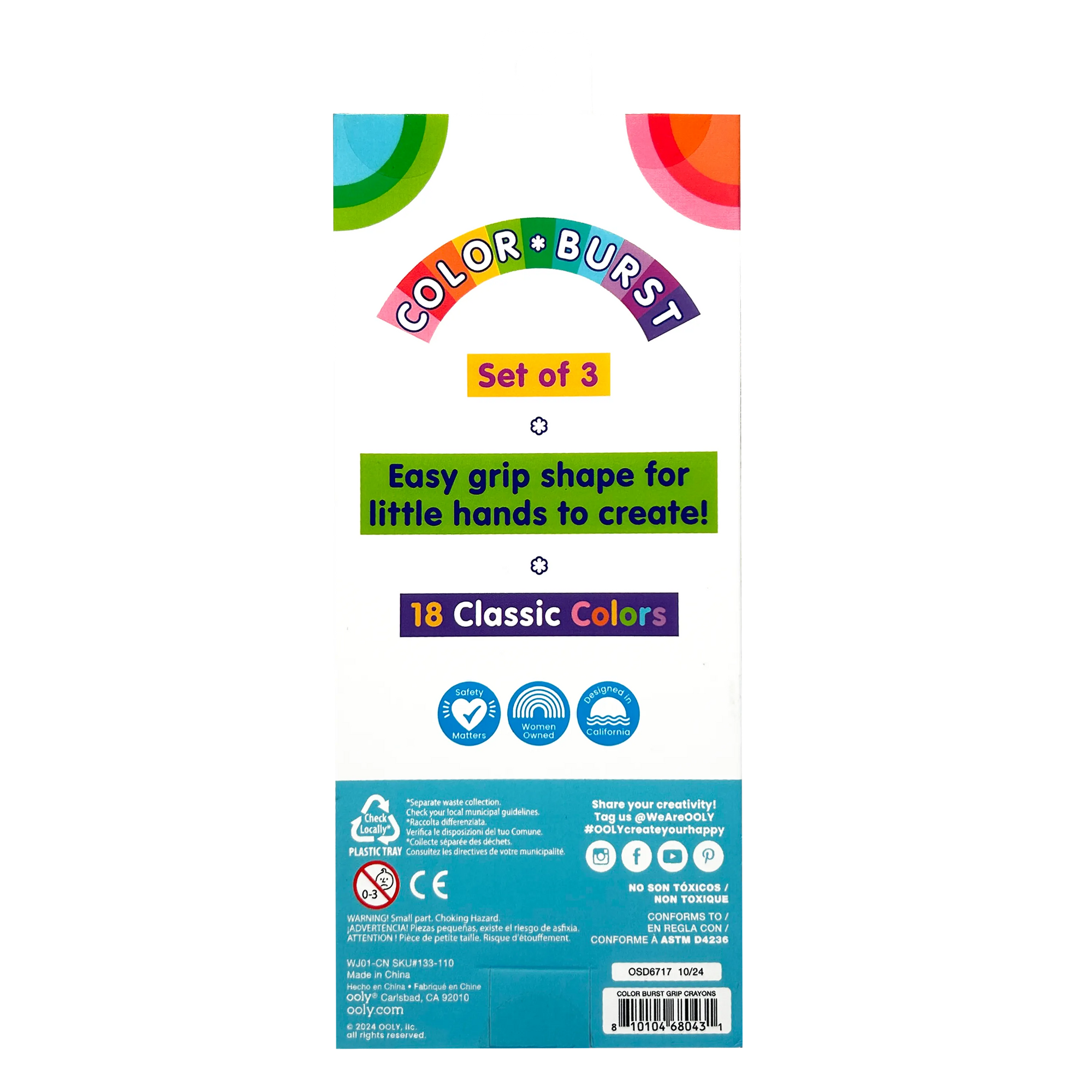 Color Burst Easy Grip Crayons Set of 3 - 18 Classic Colors