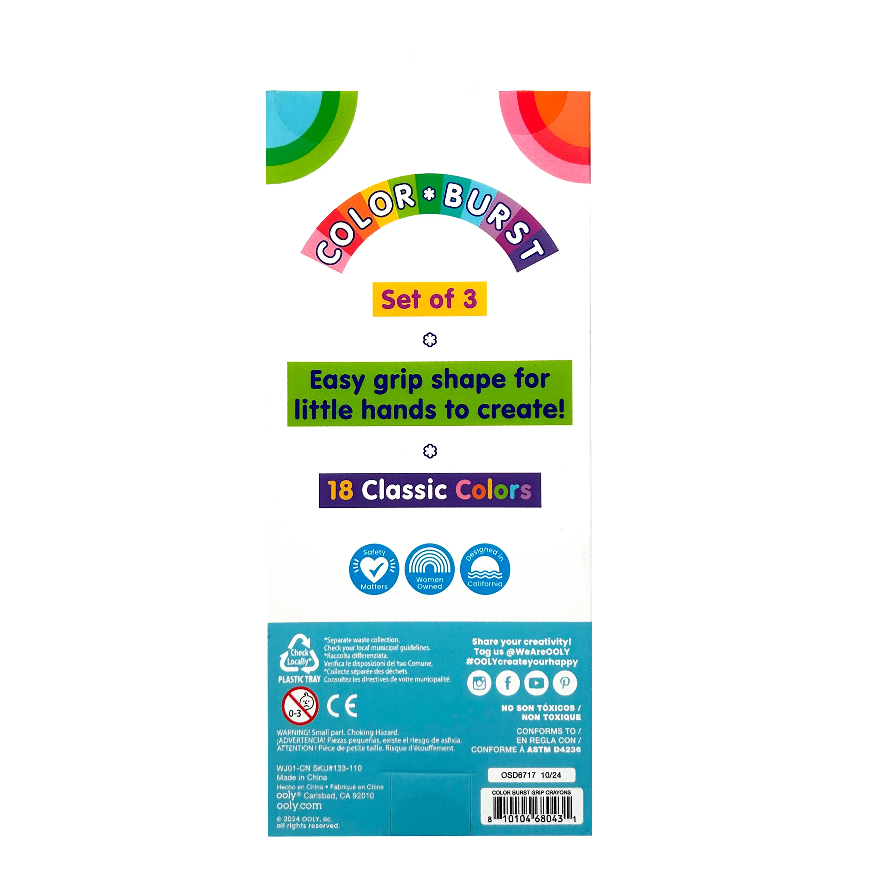 Color Burst Easy Grip Crayons Set of 3 - 18 Classic Colors