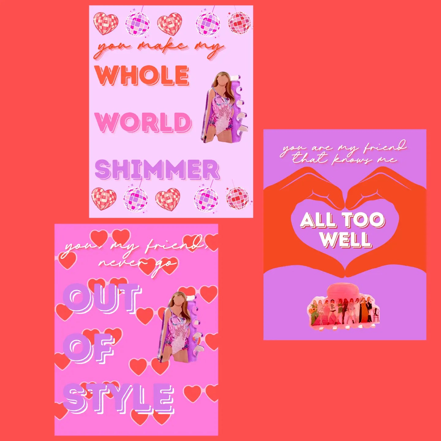 Swiftie Taylor Valentines Day Card w/ Hair Clip