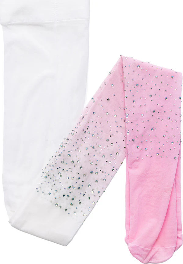 Ombre Pink/White Rhinestone Tights, Size 3/8